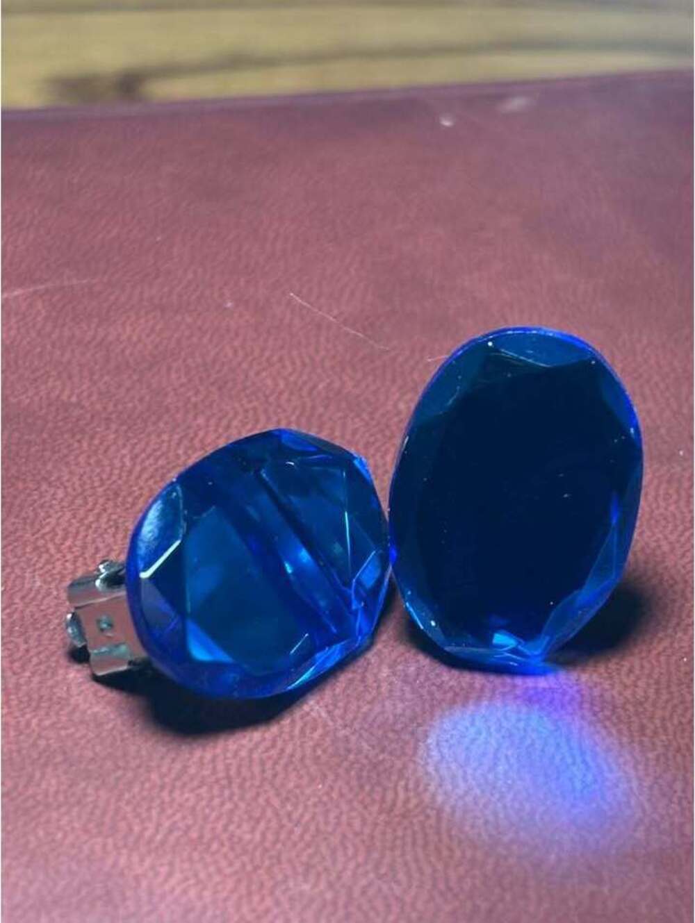 Vintage Blue Faceted Clip-On Earrings